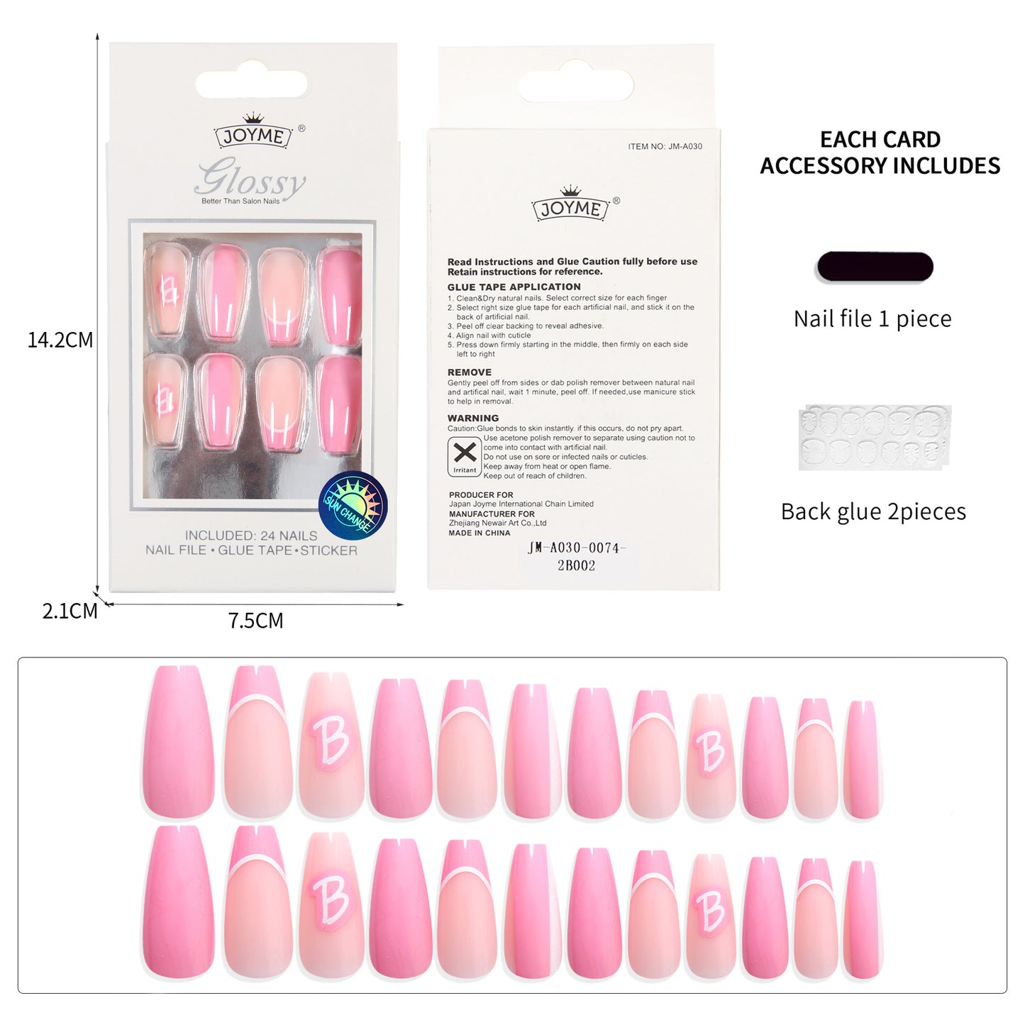 24PCS Sun Changed Letter&Lip Pattern Press On Nails, Artificial Long Coffin Fake Nails for Women and Girls DIY Nail Art, Creative Stick On Nails Kit