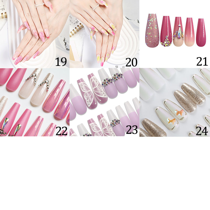 24PCS/30PCS Press On Nails with Special Design, Acrylic French Style Fake Nails,Nail Art, Colorful, Pearls,Glossy,