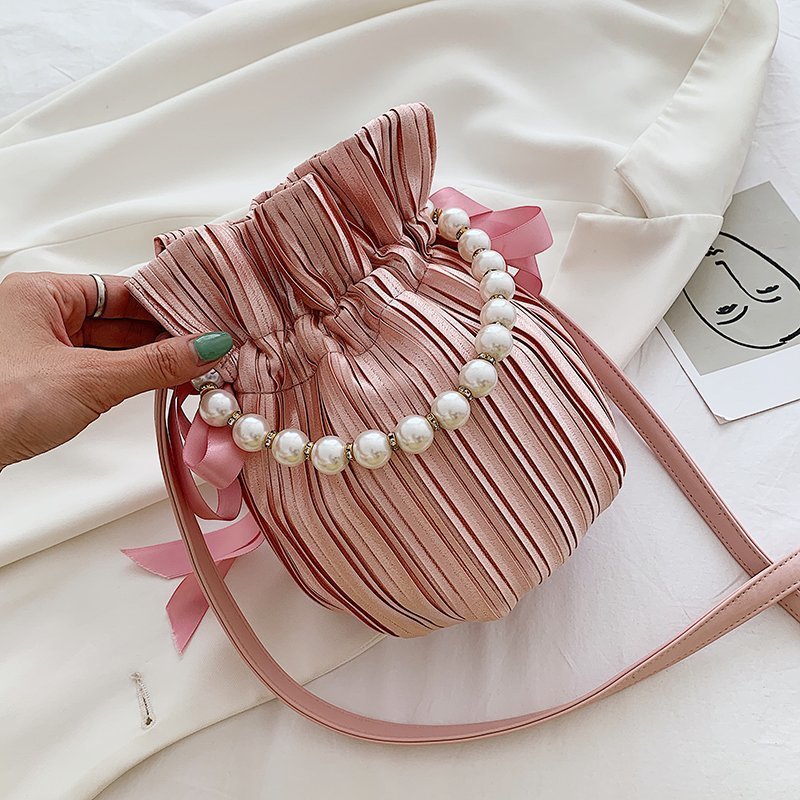 Elegant Vintage Bucket Pearl Crossbody Bag