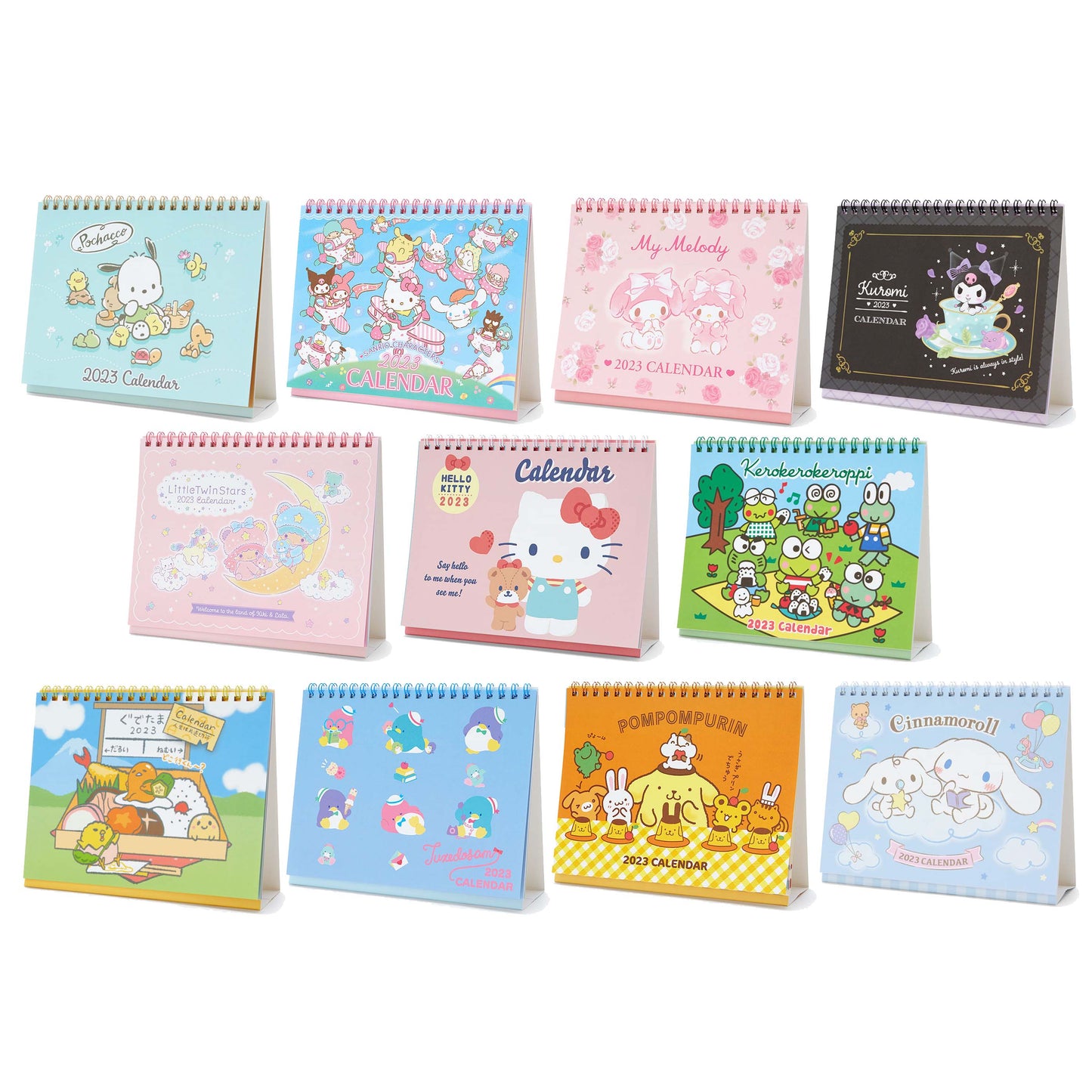 Japan Sanrio Characters Mix / Pochacoo / My Melody / Kuromi / Little Twin Stars / Hello Kitty / Keroppi / Gudetama / Tuxedo Sam / Pompompurin / Cinnamoroll 2023 Desk Calendar