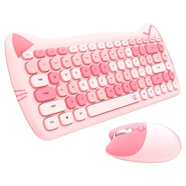 Kawaii Cat Wireless Keyboard & Mouse Set-strawberry