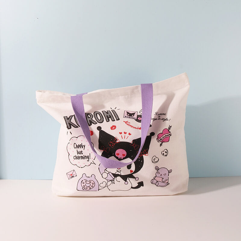 Kuromi-Print-White-Canvas-Handbag