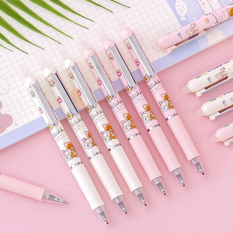 white and pink rilakkuma erasable gel pen