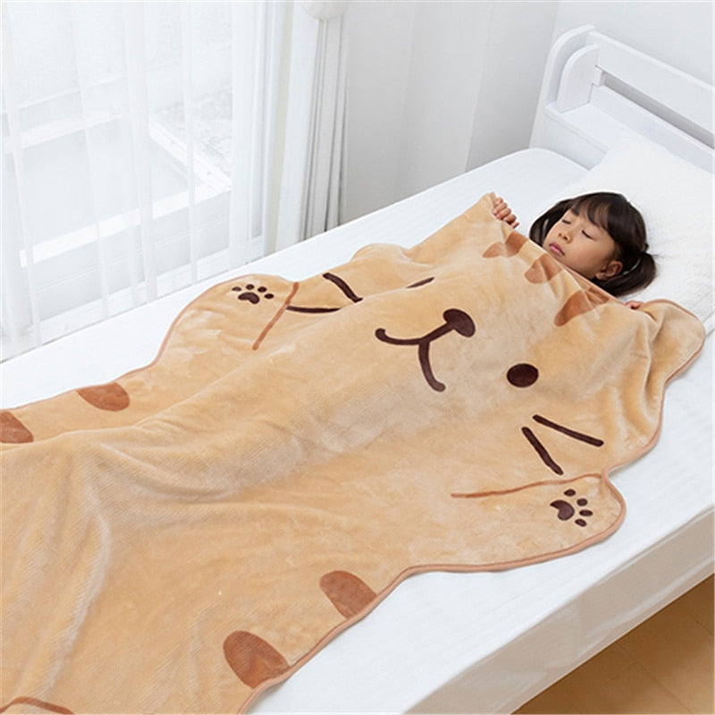 1.5M Kawaii Cute Brown Cat Flannel Blanket