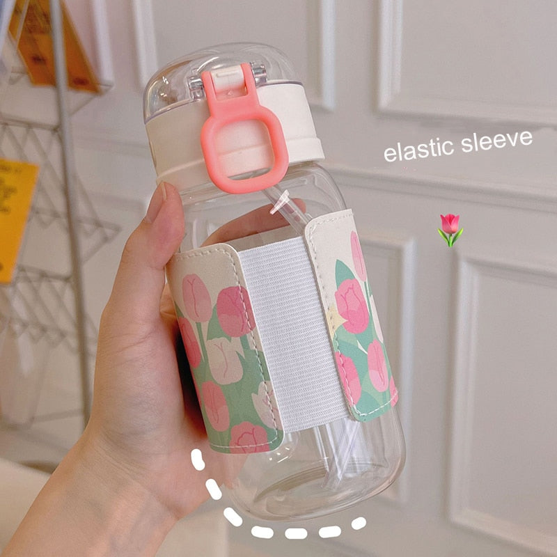 Kawaii Tulip Glass Water Bottle