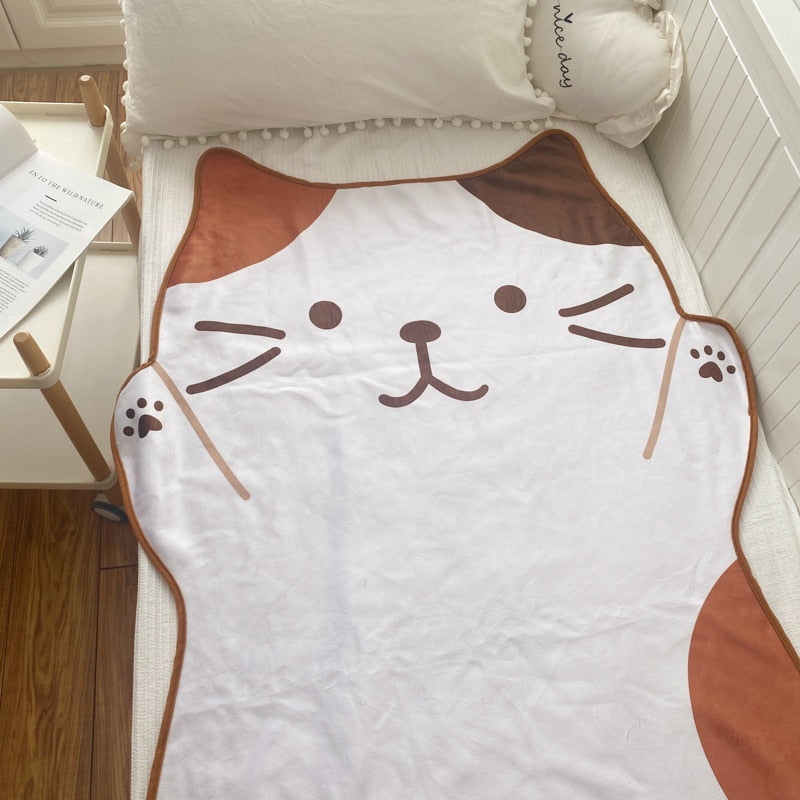 1.5M Kawaii Cute Brown Cat Flannel Blanket