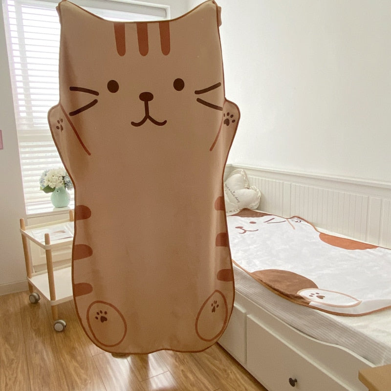 1.5M Kawaii Cute Brown Cat Flannel Blanket