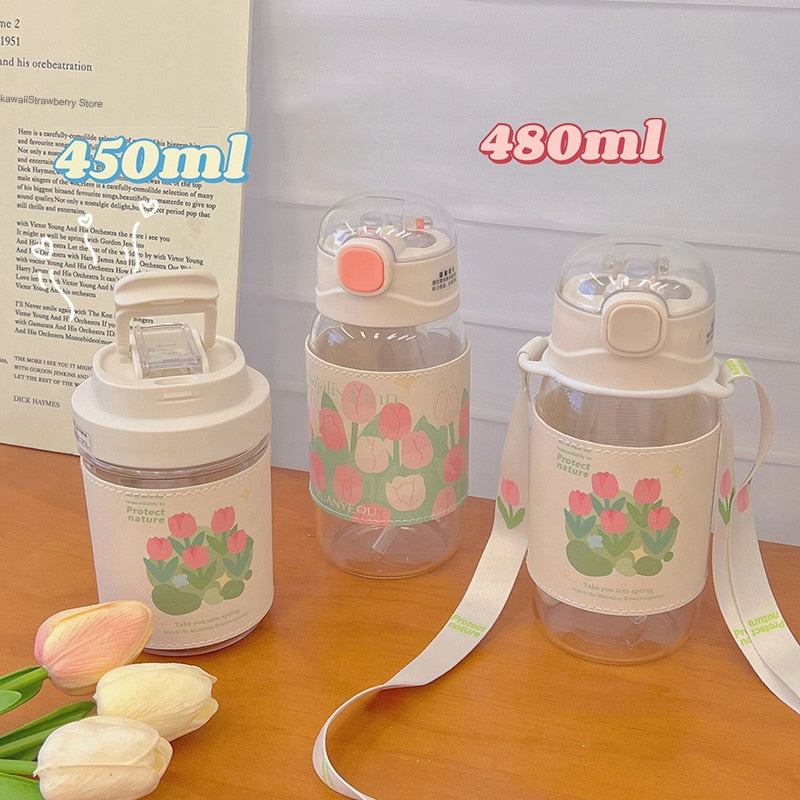 Kawaii Tulip Glass Water Bottle