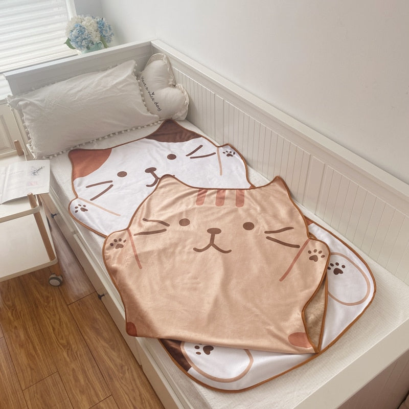 1.5M Kawaii Cute Brown Cat Flannel Blanket