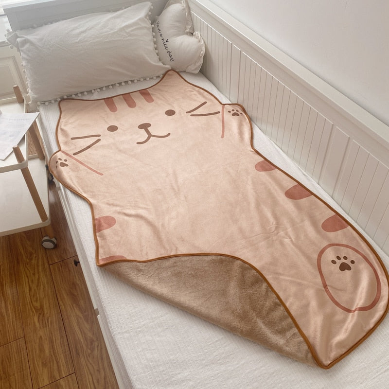 1.5M Kawaii Cute Brown Cat Flannel Blanket