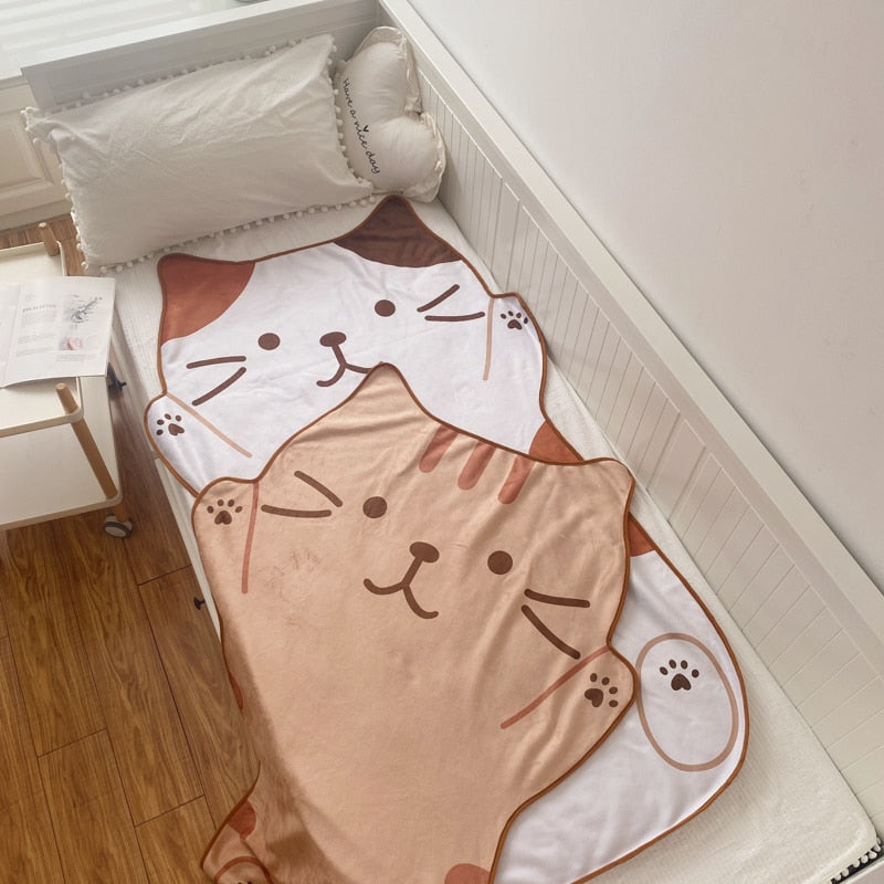 1.5M Kawaii Cute Brown Cat Flannel Blanket