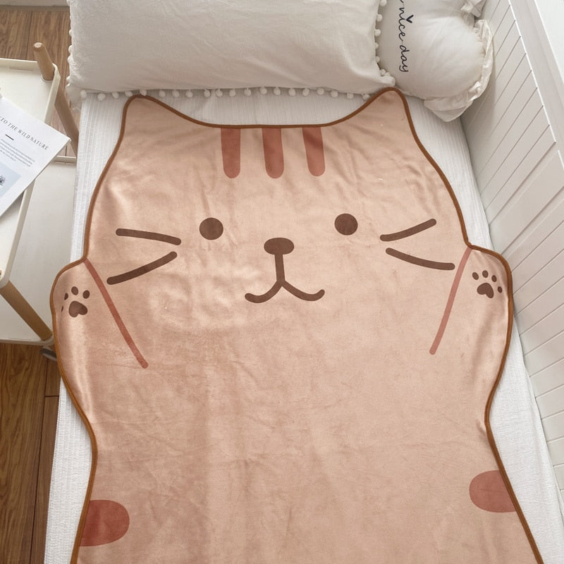 1.5M Kawaii Cute Brown Cat Flannel Blanket