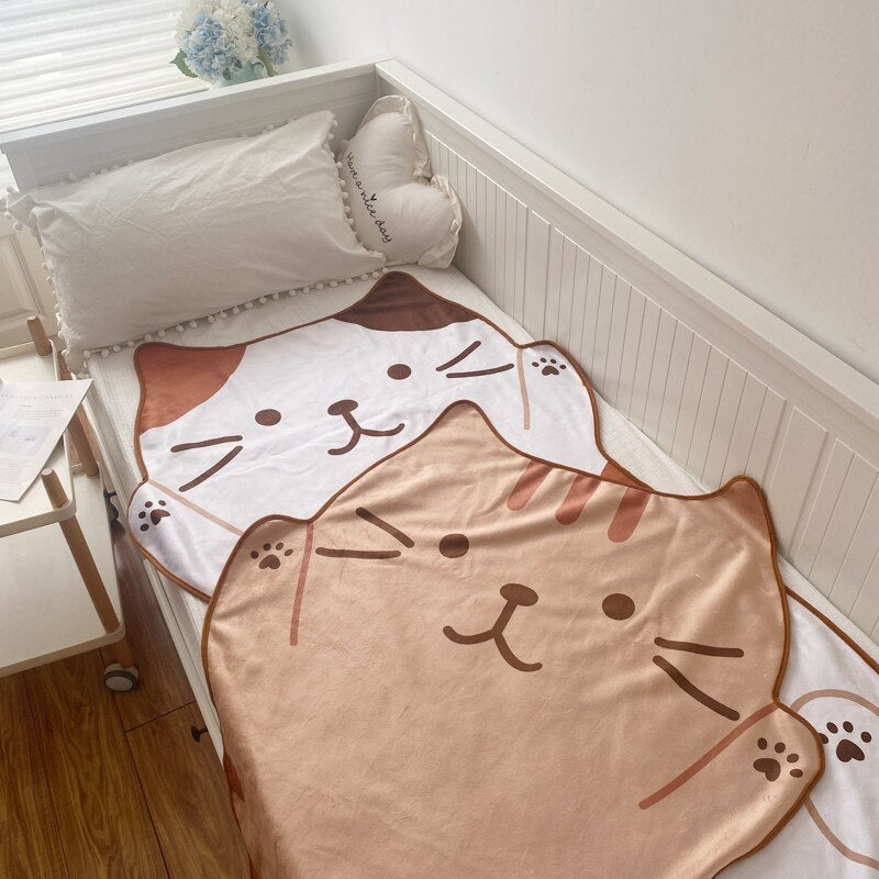 1.5M Kawaii Cute Brown Cat Flannel Blanket