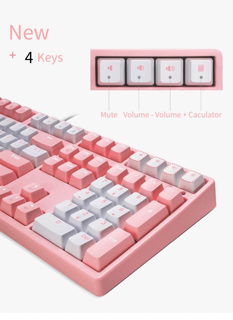 Classic Pink Mechanical Keyboard USB Wired