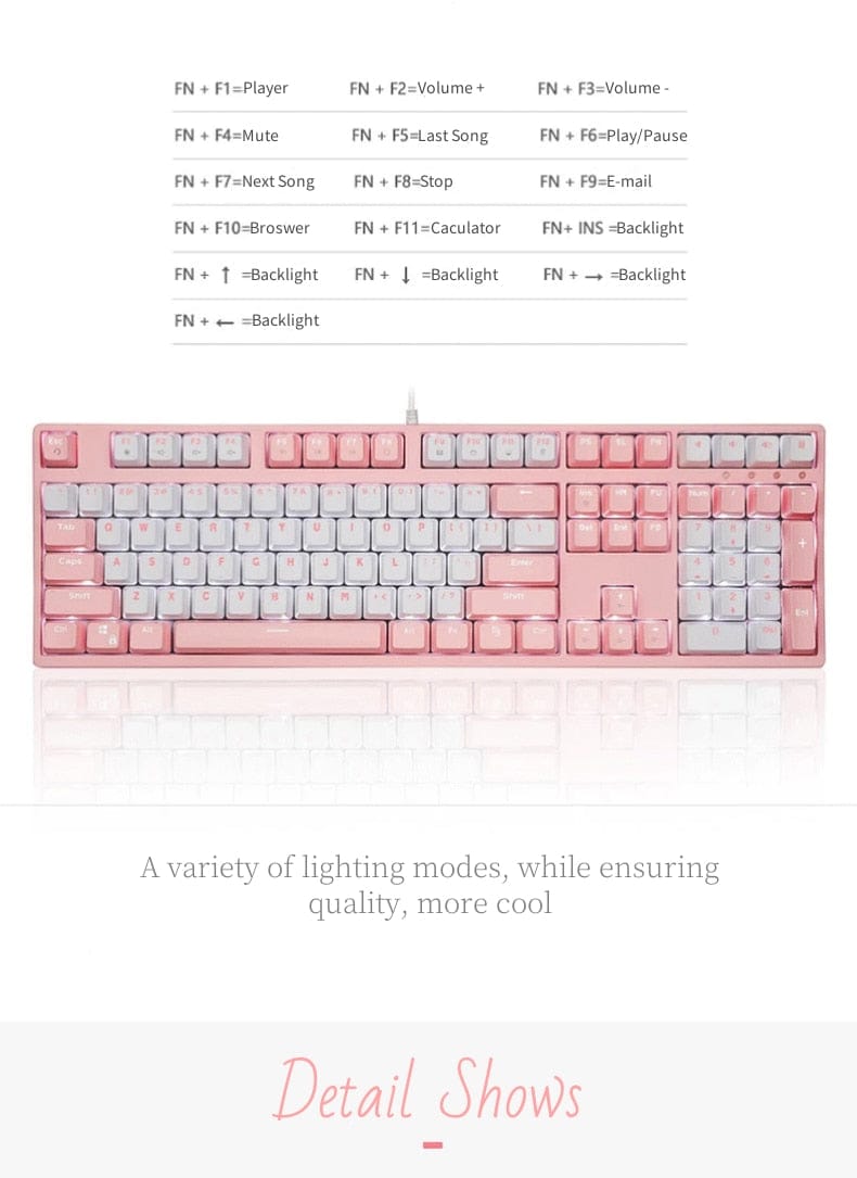 Classic Pink Mechanical Keyboard USB Wired