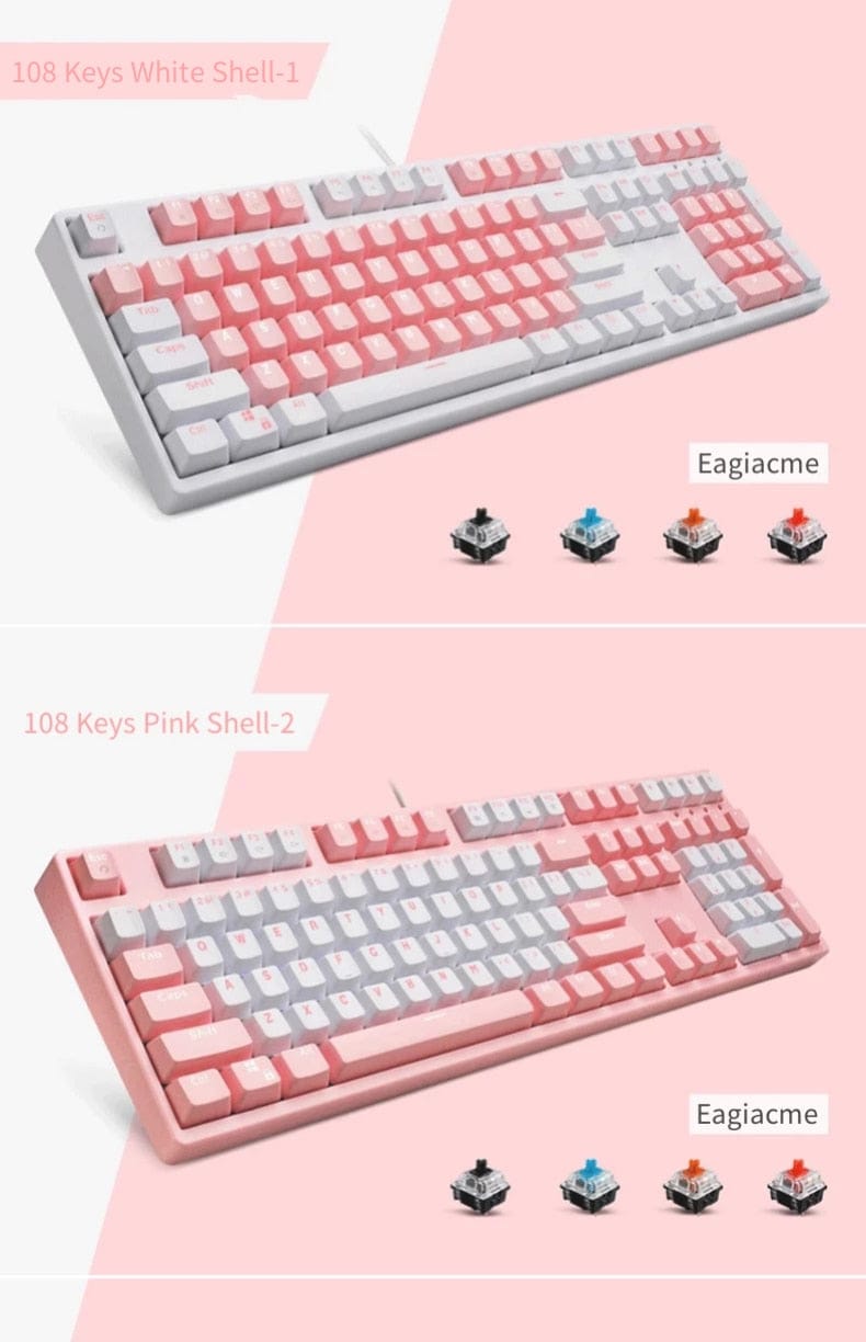 Classic Pink Mechanical Keyboard USB Wired