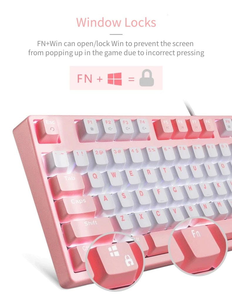 Classic Pink Mechanical Keyboard USB Wired