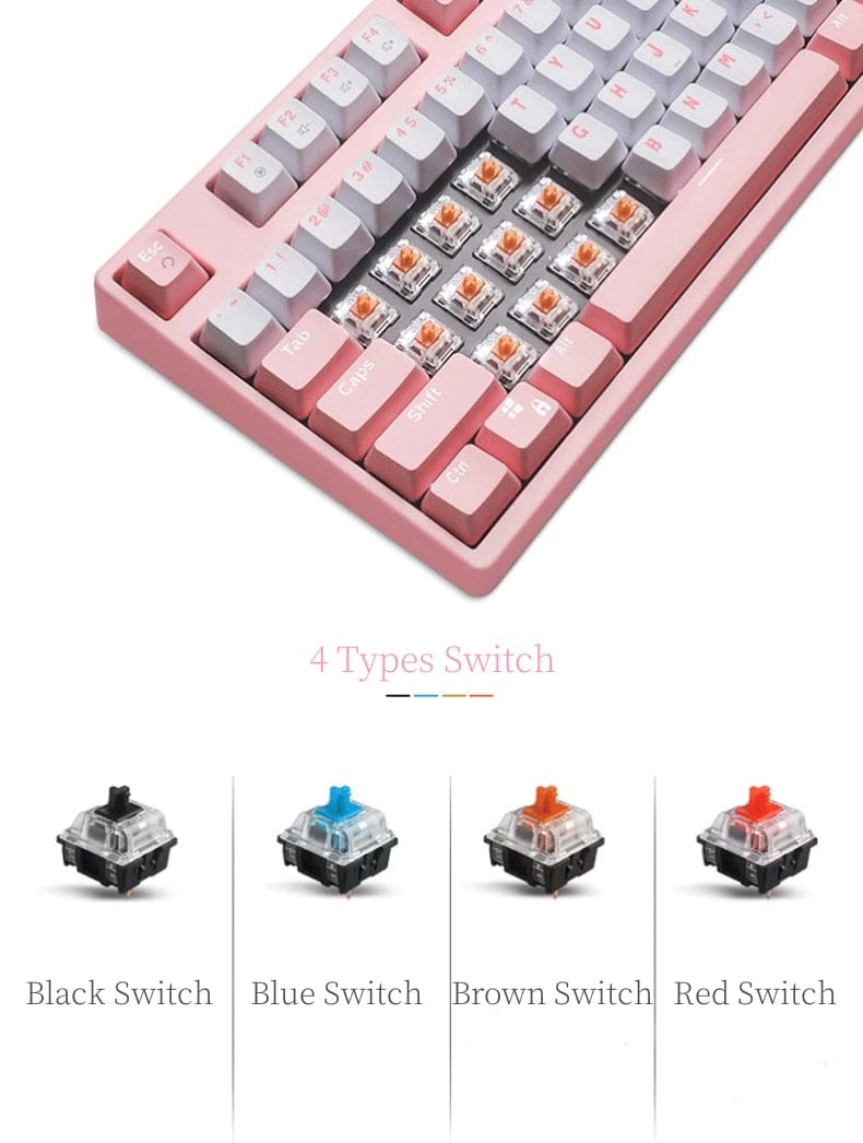 Classic Pink Mechanical Keyboard USB Wired