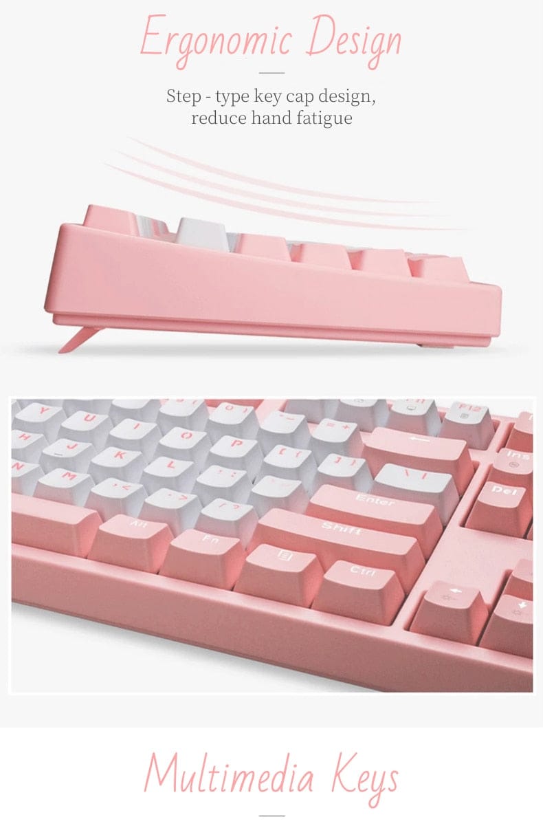 Classic Pink Mechanical Keyboard USB Wired