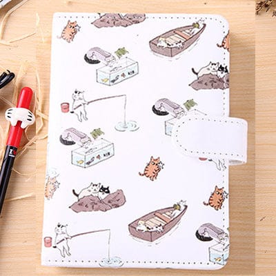 Cute Kawaii Cat Leather Notebook White 32k null The Kawaii Shoppu