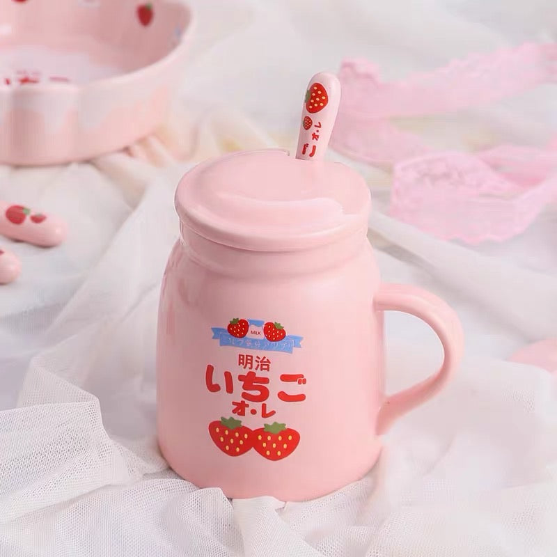 Japanese style strawberry mug with spoon