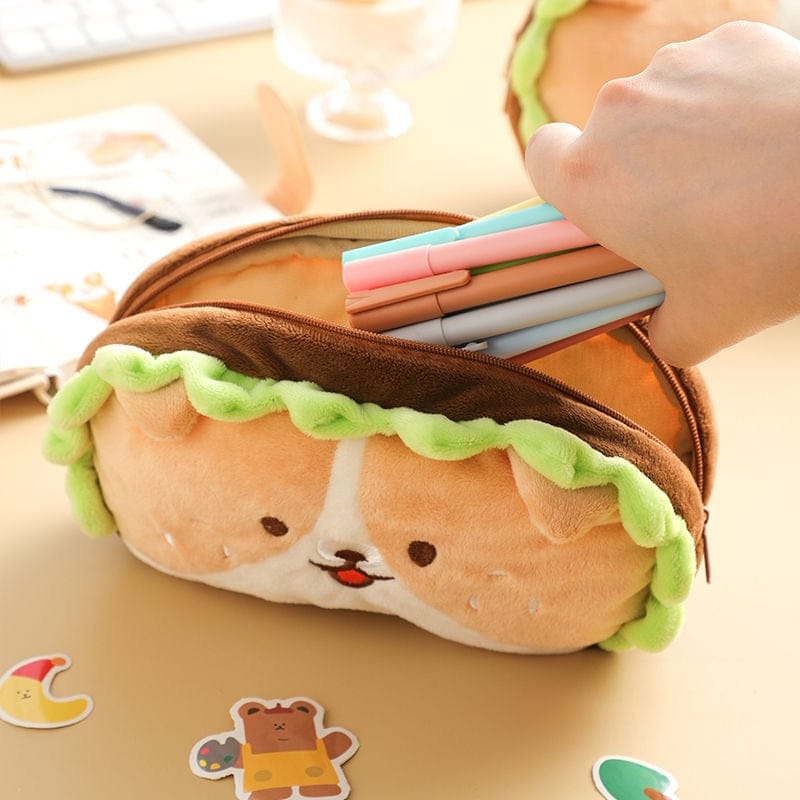 Kawaii Dog Roll Burger Pencil Case