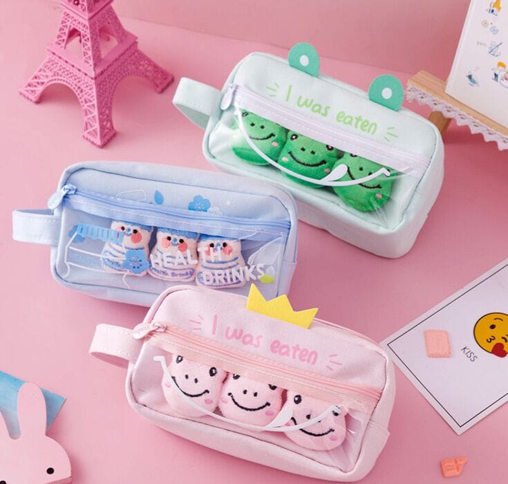 Kawaii Pet Charm Poms Pencil Case