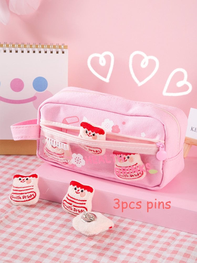 Kawaii Pet Charm Poms Pencil Case