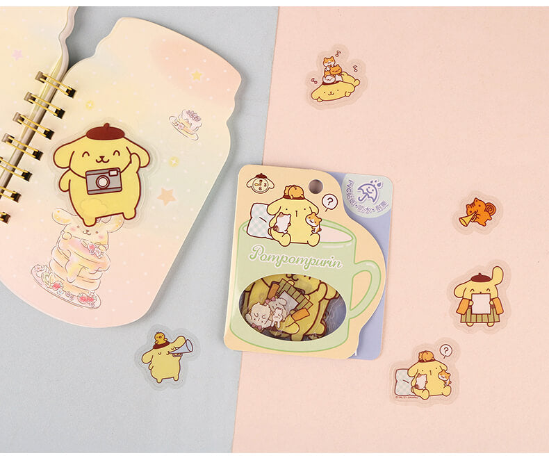 pompompurin-waterproof-sticker-flakes-mug-shaped-pack-scene-display