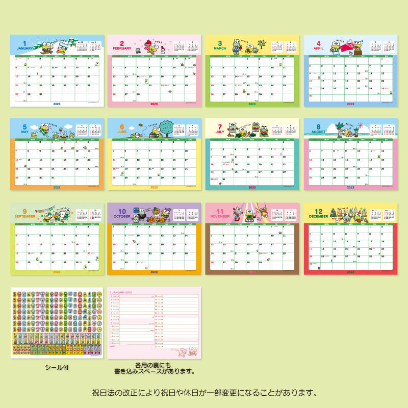 Japan Sanrio Characters Mix / Pochacoo / My Melody / Kuromi / Little Twin Stars / Hello Kitty / Keroppi / Gudetama / Tuxedo Sam / Pompompurin / Cinnamoroll 2023 Desk Calendar