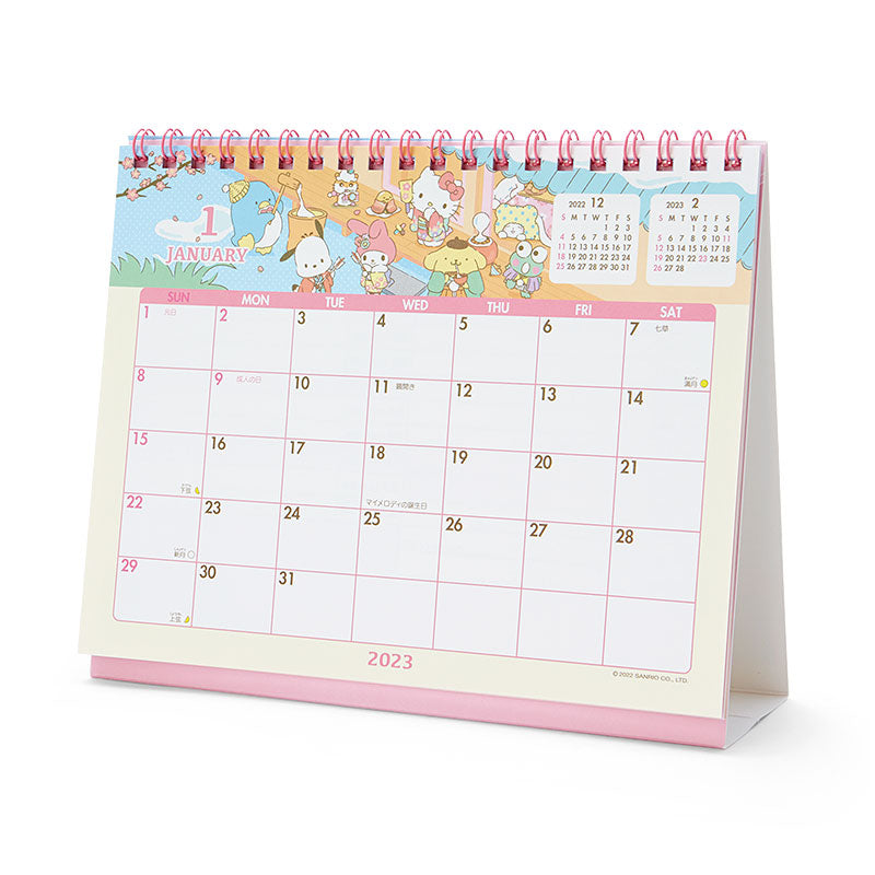 Japan Sanrio Characters Mix / Pochacoo / My Melody / Kuromi / Little Twin Stars / Hello Kitty / Keroppi / Gudetama / Tuxedo Sam / Pompompurin / Cinnamoroll 2023 Desk Calendar