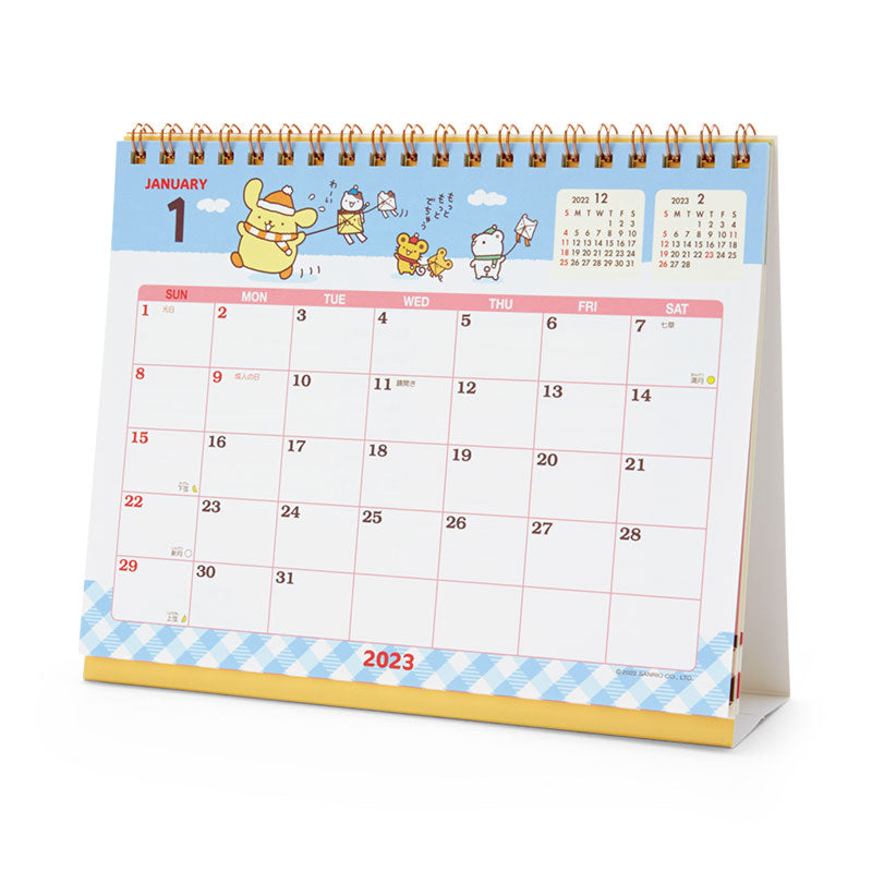 Japan Sanrio Characters Mix / Pochacoo / My Melody / Kuromi / Little Twin Stars / Hello Kitty / Keroppi / Gudetama / Tuxedo Sam / Pompompurin / Cinnamoroll 2023 Desk Calendar